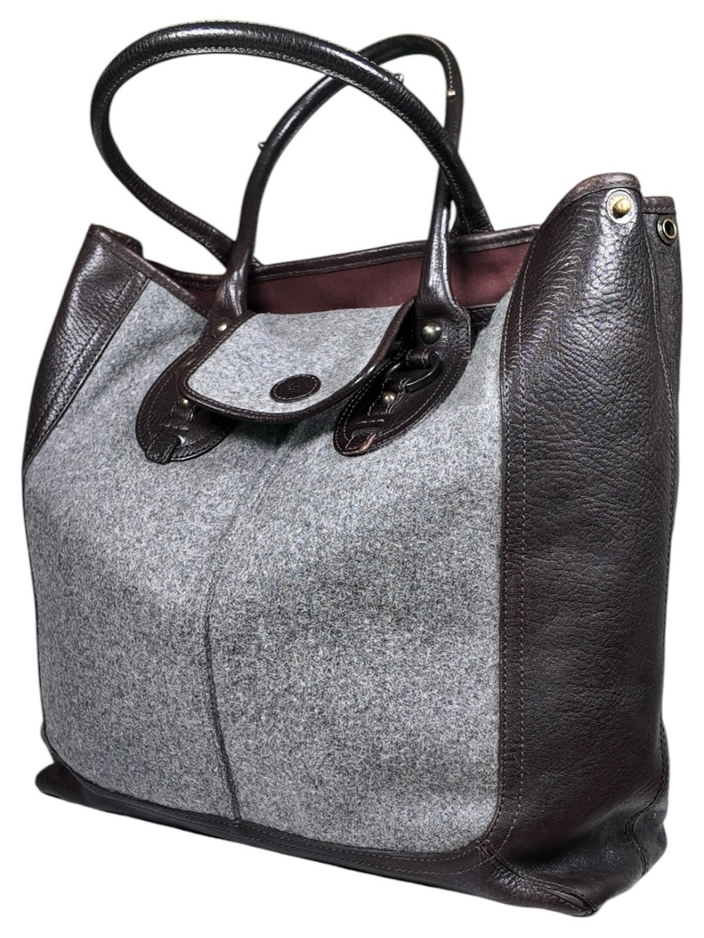 2006 Banana Republic Chatham Gray Wool Felt Brown Leather XL Tote